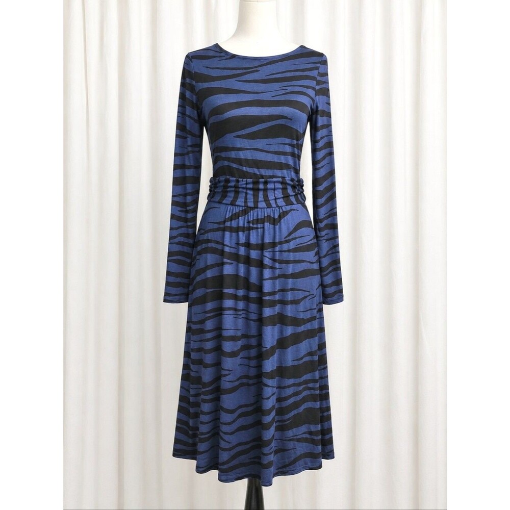 Boden Abigail Navy Blue Black Zebra Print Front Pockets Soft Jersey Knit Dress
